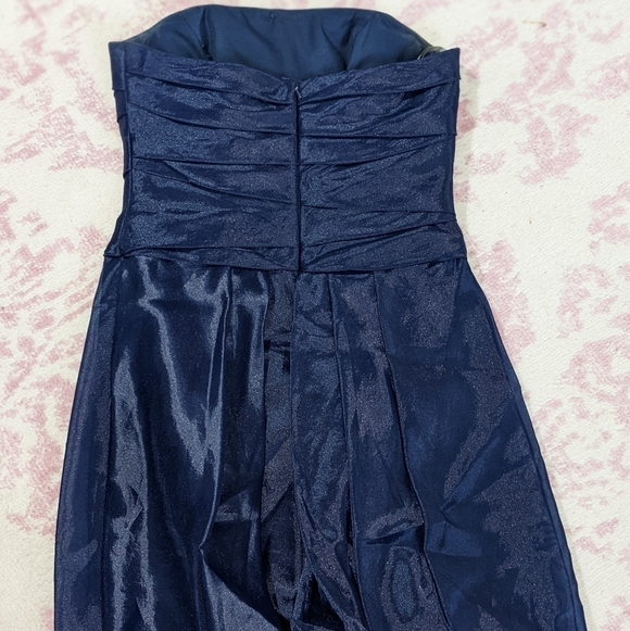 Draped Bodice Ruched Strapless Cocktail Dress in Rich Navy by White by Vera Wang - Picture 2 of 6